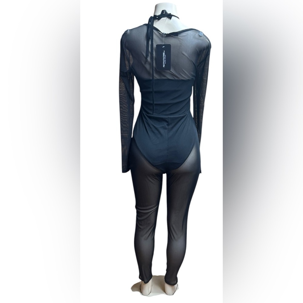 PrettyLittleThing .  Black Mesh Jumpsuit with Long Sleeves - Picture 3 of 7